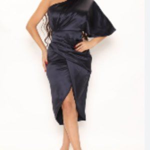Be My Guest Satin Midi Dress - Navy
